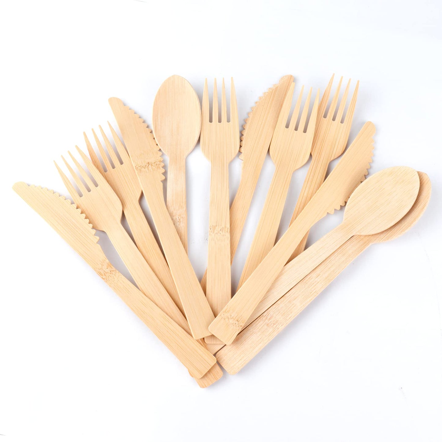 Bamboo Utensils -100 PK (50 Forks 25 Spoons 25 Knives) 6.7" Compostable Forks Spoons Knives Disposable Bamboo Cutlery Set Biodegradable Eco Friendly Flatware Renewable