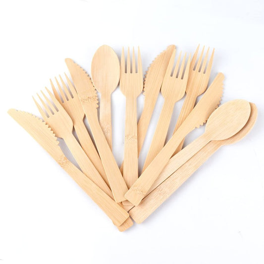 Bamboo Utensils -100 PK (50 Forks 25 Spoons 25 Knives) 6.7" Compostable Forks Spoons Knives Disposable Bamboo Cutlery Set Biodegradable Eco Friendly Flatware Renewable