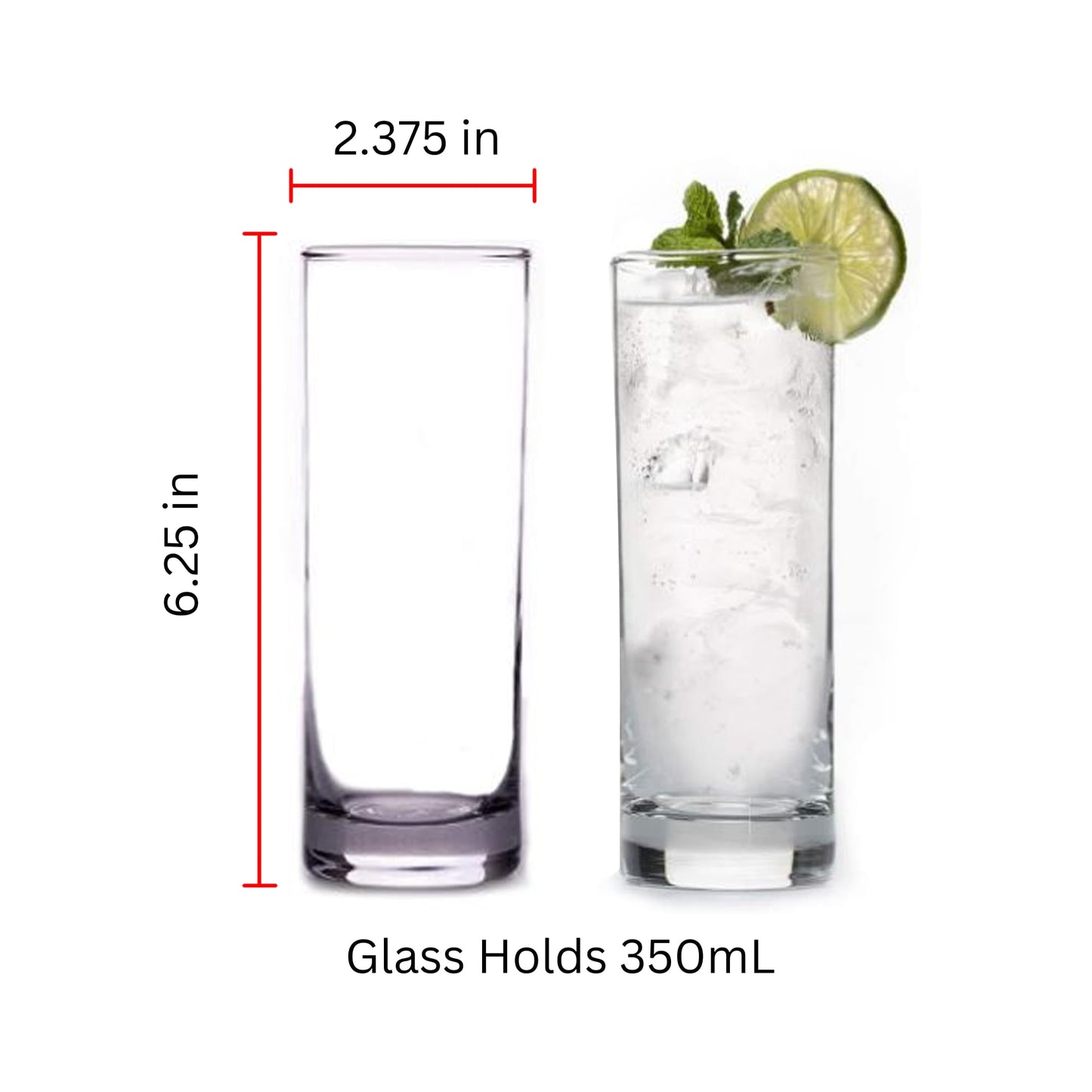 LEMONSODA Highball Glass Set | 12oz Set of 6 | Lead-Free Glass with Heavy Base | Dishwasher Safe Cocktail Glasses for Mojito Whiskey Iced Tea | Gift Box Included | Modern Durable Bar Glassware