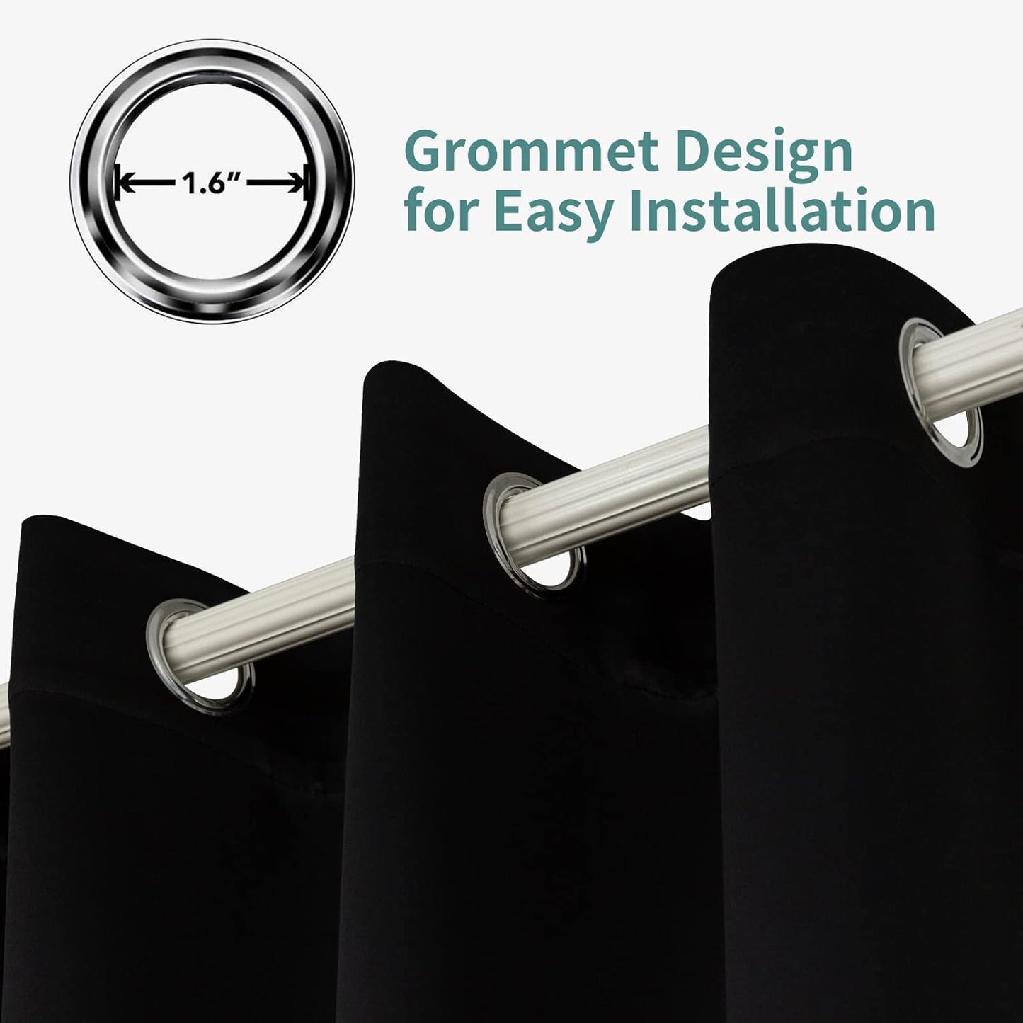 Pickluc Grommet Blackout Curtain - Light Blocking Thermal Insulated Drapes | 42" x 54", Black, 2 Panels