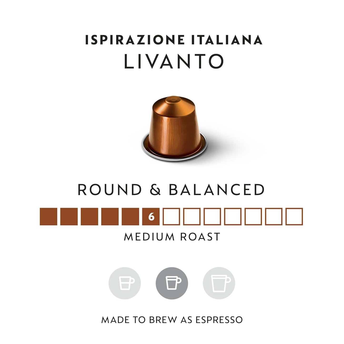 Nespresso Livanto Espresso Coffee Capsules - Medium Roast, 50 Count Pods for Rich Flavor