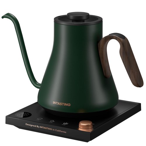 INTASTING Electric Kettle, Gooseneck Electric Kettle, ±1℉ Precise Temperature Control, Stainless Steel Interior, Quick Heating for Pour Over Coffee, Tea & Boiling Water, 0.9L (Forest Green)