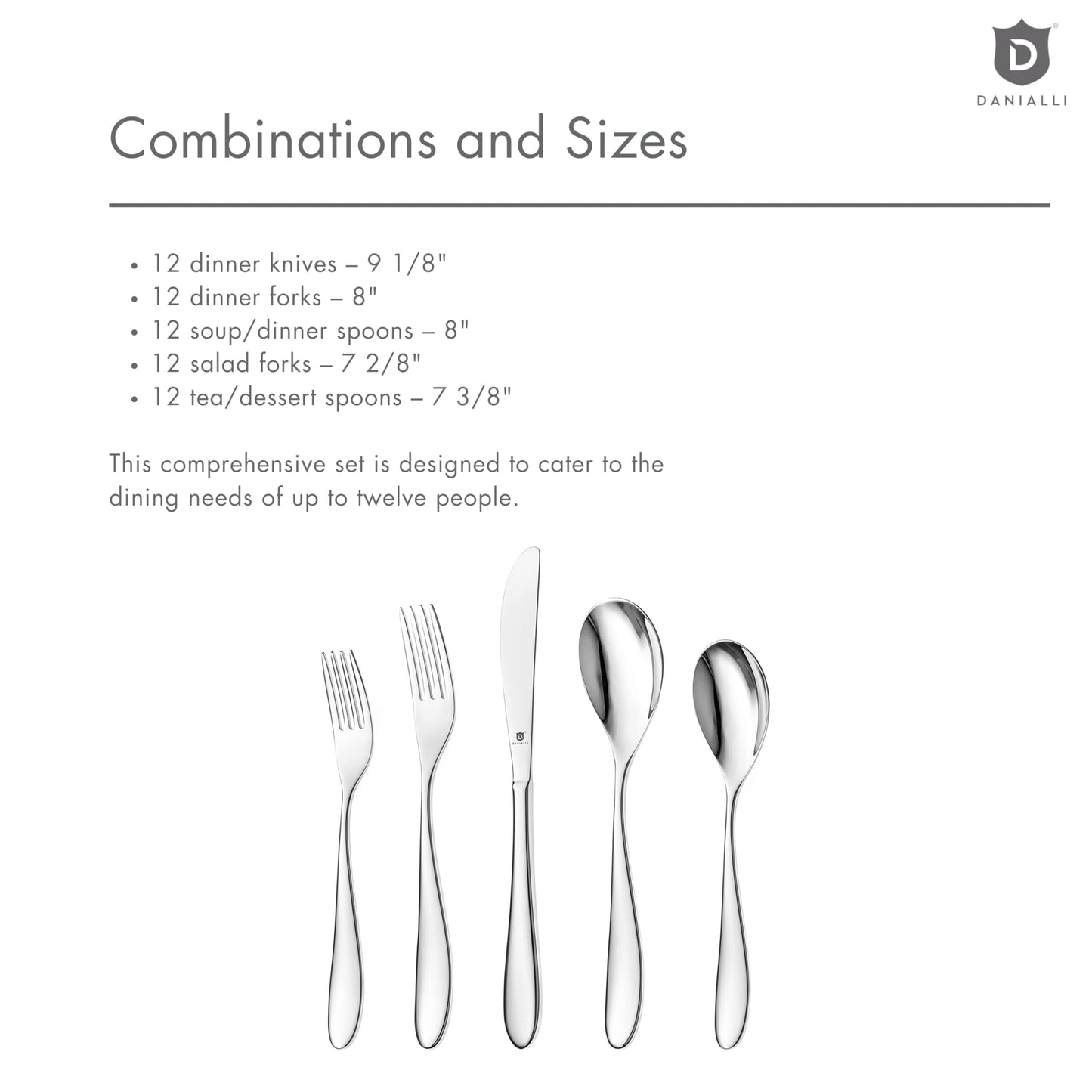 Danialli Matte Silverware Set, 18/10 Stainless Steel Satin Flatware, Modern Brushed Finish Cutlery, Dishwasher Safe & Durable, Built to Last (60-Piece, Marettimo)