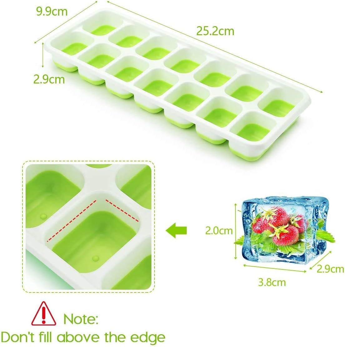 Skiennix Silicone Ice Cube Trays - Easy-Release, Spill-Resistant, BPA Free | 14-Cube, 2 Pack