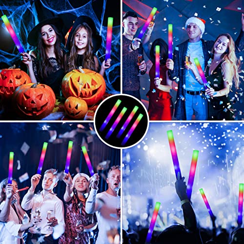 100 Pack LED Foam Glow Sticks - Glow in the Dark Party Favors with 3 Modes