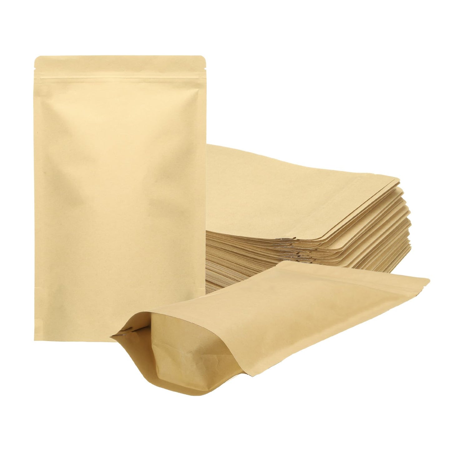 uxcell 50pcs Kraft Stand Up Pouches Sealable Paper Bags Foil Resealable Seal Pouches Packaging Zipper Bags for Food Storage Sample Package, Yellow, 7x11.8 Inch