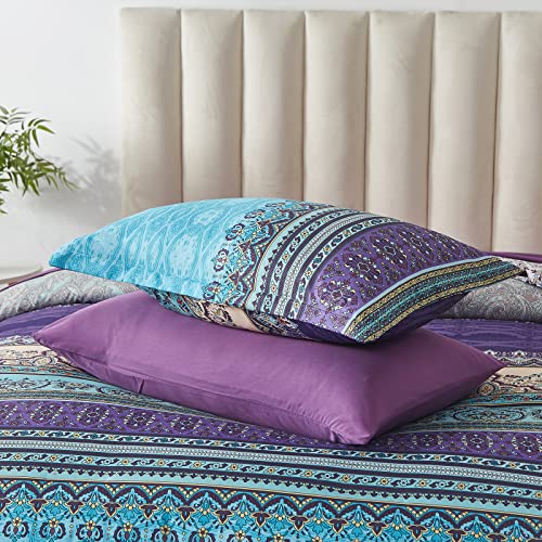 Cottolester Boho Comforter Set Queen Aqua 8-Piece Bed in a Bag - Floral & Stripe Bedding