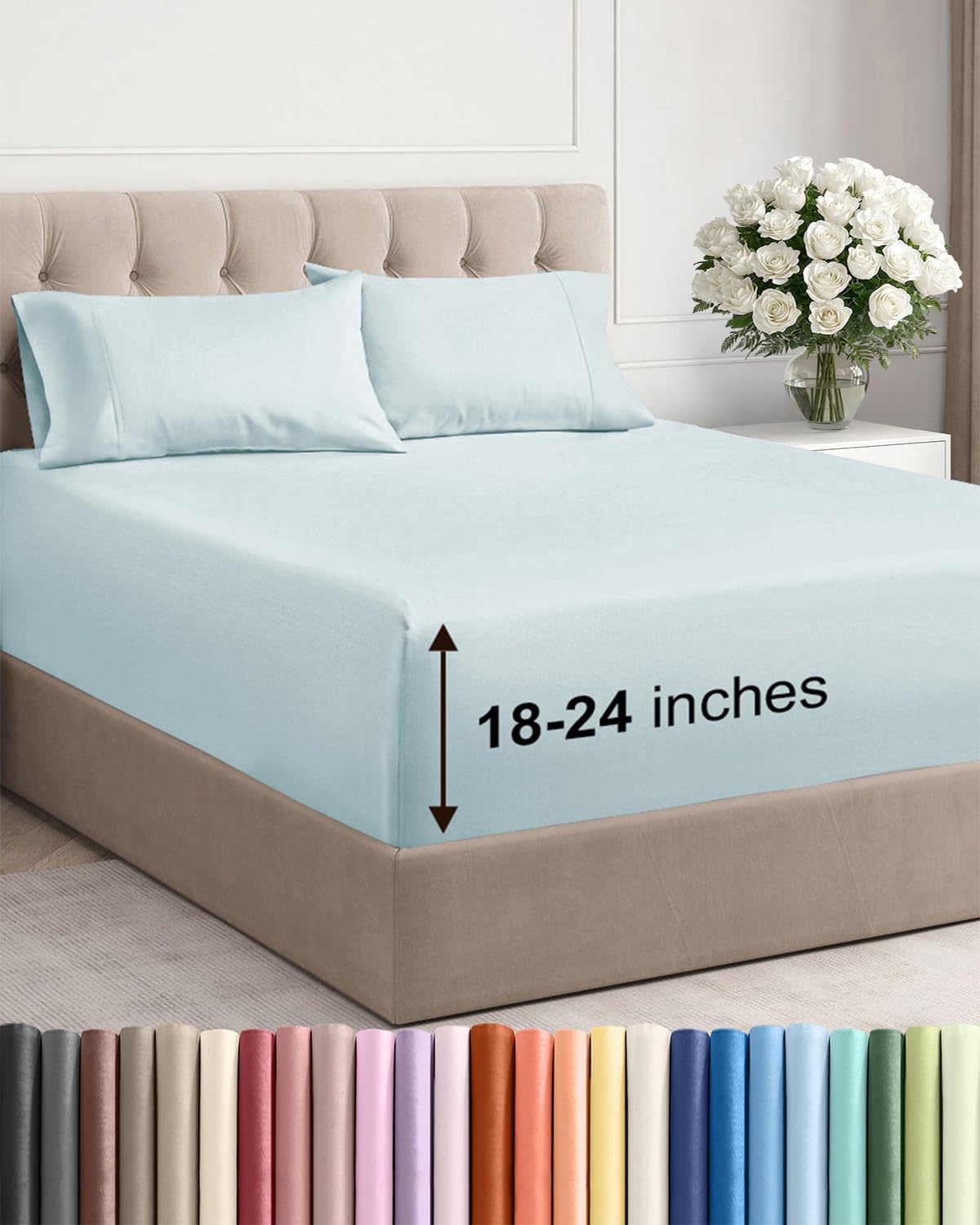 Skiennix Extra Deep Twin Sheet Set - 4 Piece Breathable Cooling Bedding - Soft Wrinkle-Free Ice Blue