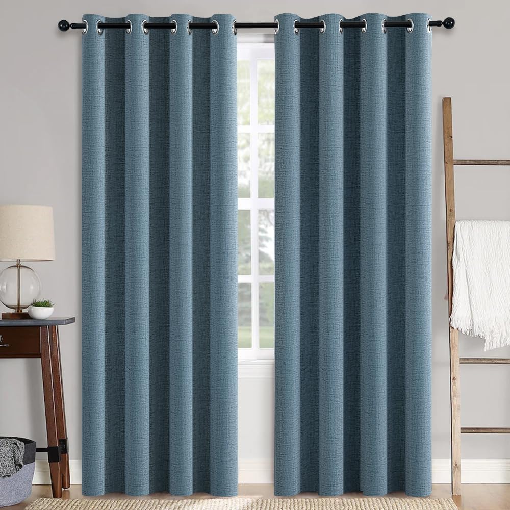 MIULEE Blackout Curtains - 100% Thermal Insulated Linen Texture Drapes | Dusty Blue, 52x84 Inch (2 Panels)