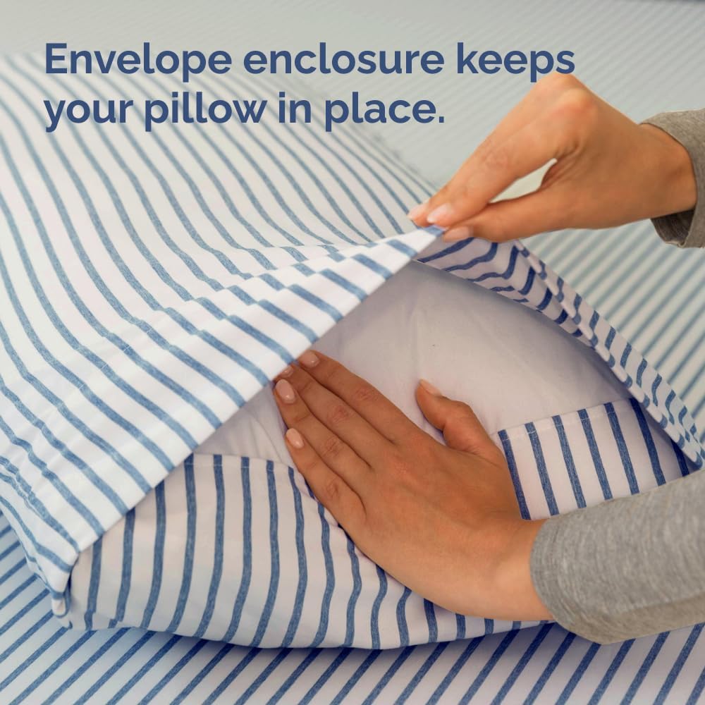 King Pillow Cases by [Brand Name] - Ultra Soft Hotel Quality - Wrinkle Free & Fade Resistant - Set of 4 Blue Stripes