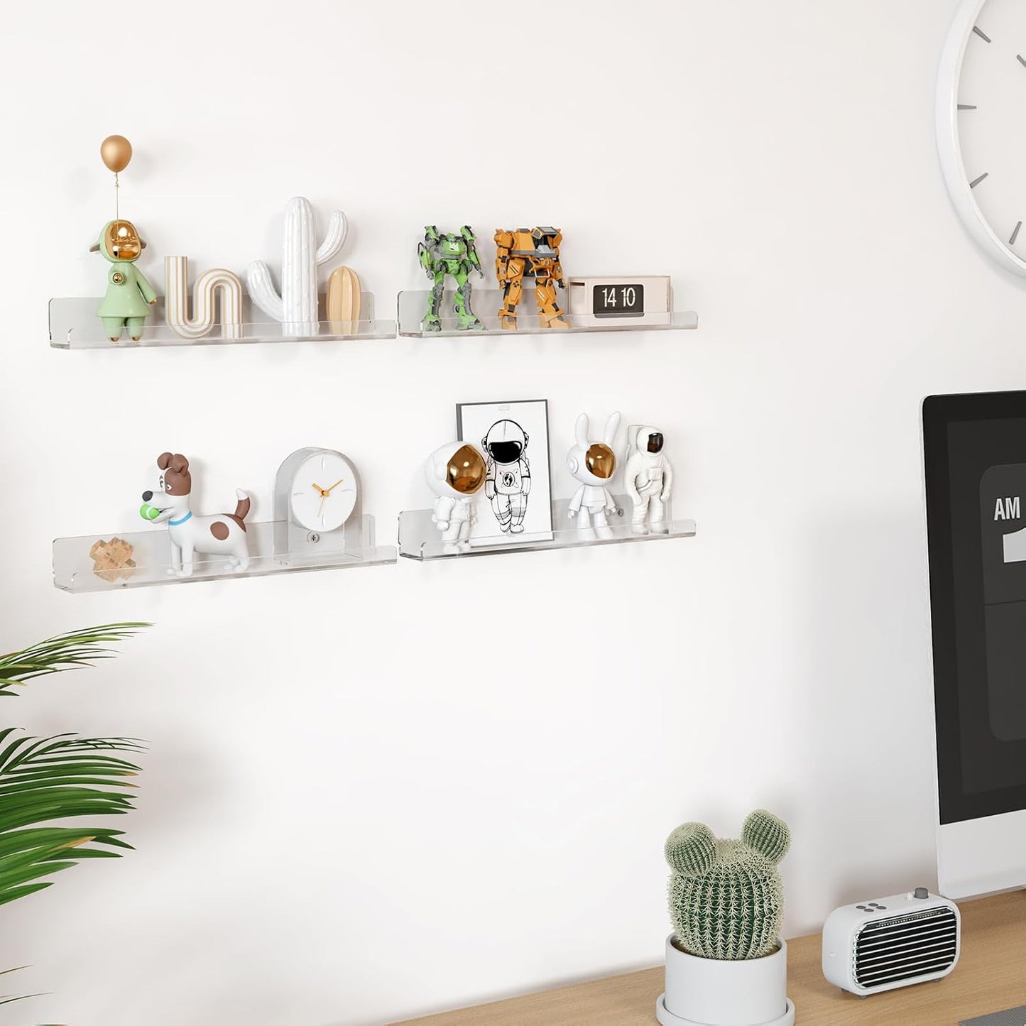 Lifewit Acrylic Wall Shelves - 12" Clear Floating Shelves for Vinyl Records, Makeup & More | 6 Pack