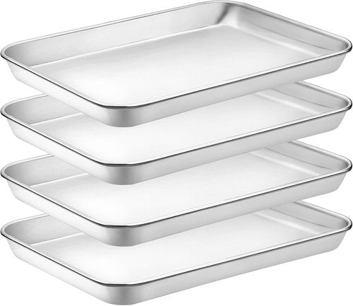 CEKEE Stainless Steel Baking Sheet Pan Set - 4 Heavy-Duty Cookie Sheets, Warp Resistant - 9.3 x 6.9 x 0.98 Inch