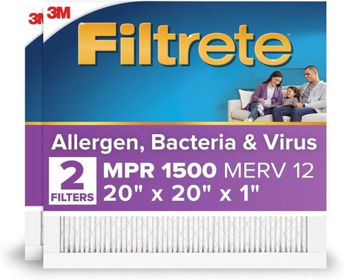 Filtrete 20x20x1 Air Filter - MERV 12, MPR 1500, Asthma & Allergy Friendly, 2-Pack | 3-Month Pleated Electrostatic