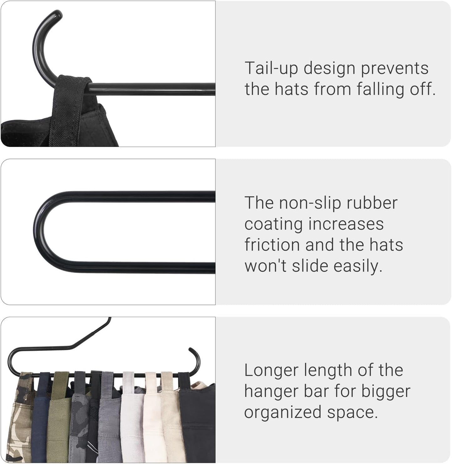Mkono Hat Organizer - Metal Baseball Cap Rack for Closet | Holds 20 Caps, Set of 2, Black