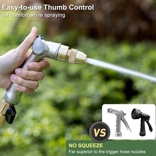 FANHAO Heavy Duty Garden Hose Nozzle - 100% Metal Thumb Control with Brass Tip | Adjustable High Pressure Sprayer