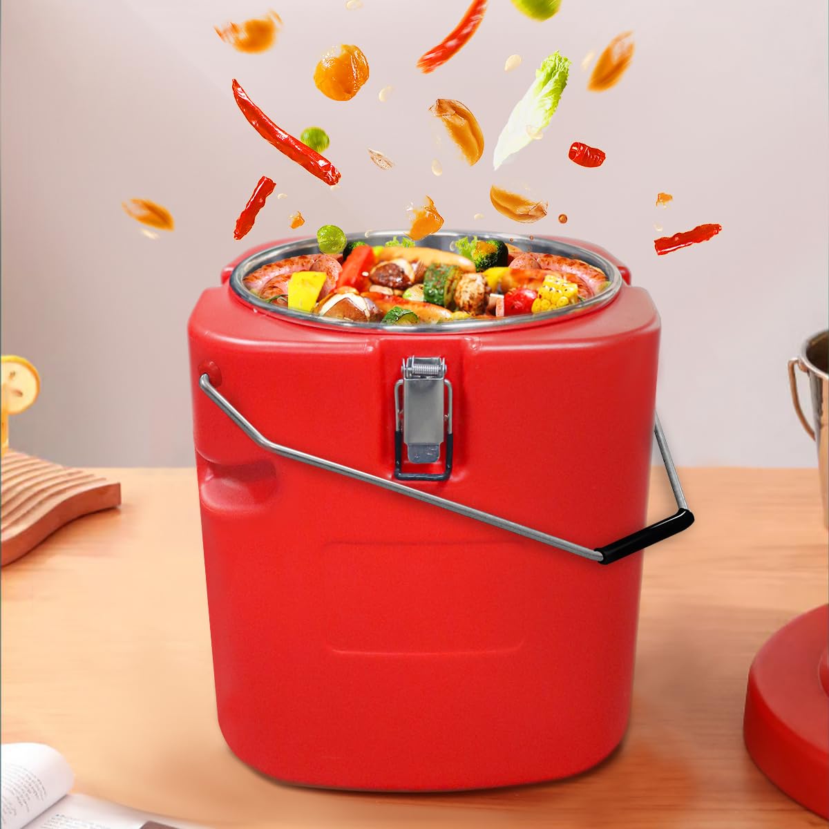 Plieren Insulated Soup Container Commercial Food Warmer for Hot or Cold Food, 2.5 Gallon Hot Box for Catering, Food Cooler with 4 Buckles, Handles, & Spoon, Soup Carrier for Restaurant, Canteen, Home