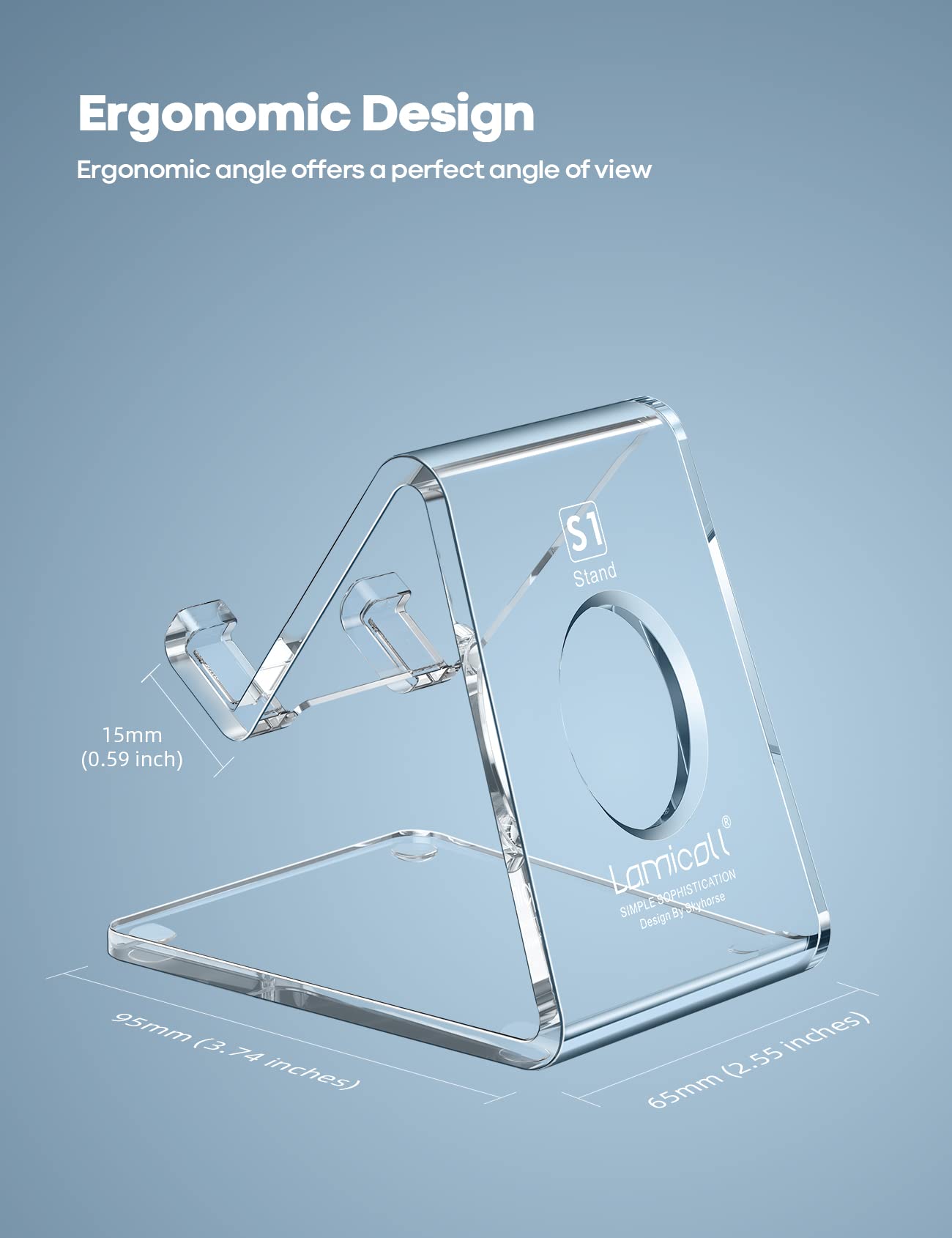 Lamicall Cell Phone Stand, Desk Accessories - Clear Office Cell Phone Holder, Acrylic Phone Stand, Desktop, Acrylic Office Desk Decor Accessories, Suitable for iPhone, 4-8'' Phone, Gifts