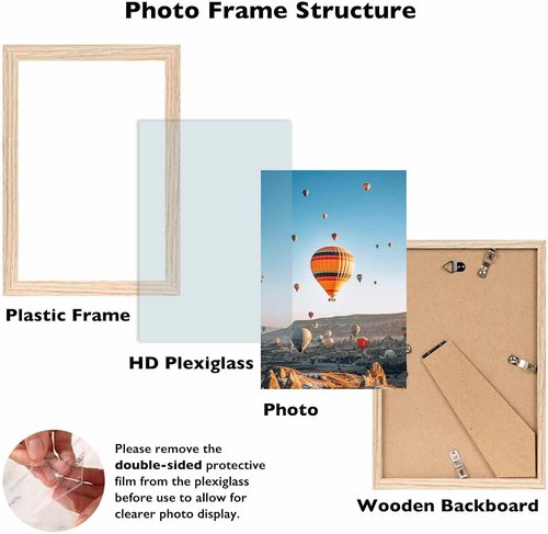 JCJMY Picture Frame - 5.5x8.5 Wall Mount or Tabletop Display | Shatter-Resistant Plexiglass, Natural Finish