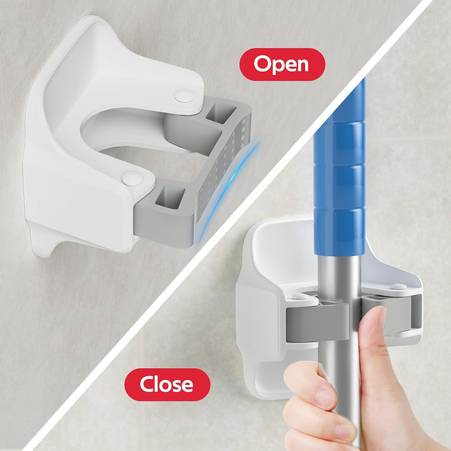 Reliahom Broom Holder Wall Mount - 5 Pack No Drilling Self-Adhesive Mop Grippers | White Garage Organizer