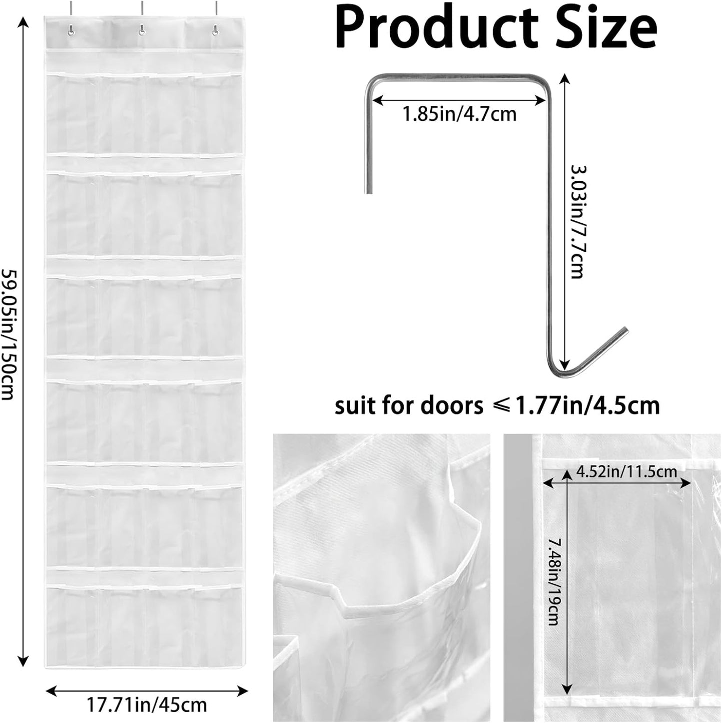 Skiennix 24-Pocket Over-The-Door Shoe Organizer - Large Hanging Rack with Mesh Pockets & 3 Hooks | White