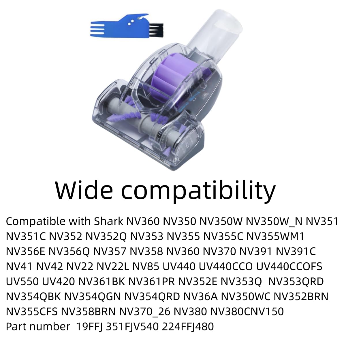Upgraded Pet Hair Power Brush Tool Attachment for Shark Navigator Lift-Away Deluxe Upright NV360 NV350 NV352 NV356E NV370 NV22L UV420 UV410 UV440 Vacuum Replacement Parts Numbers 119FFJ Purple