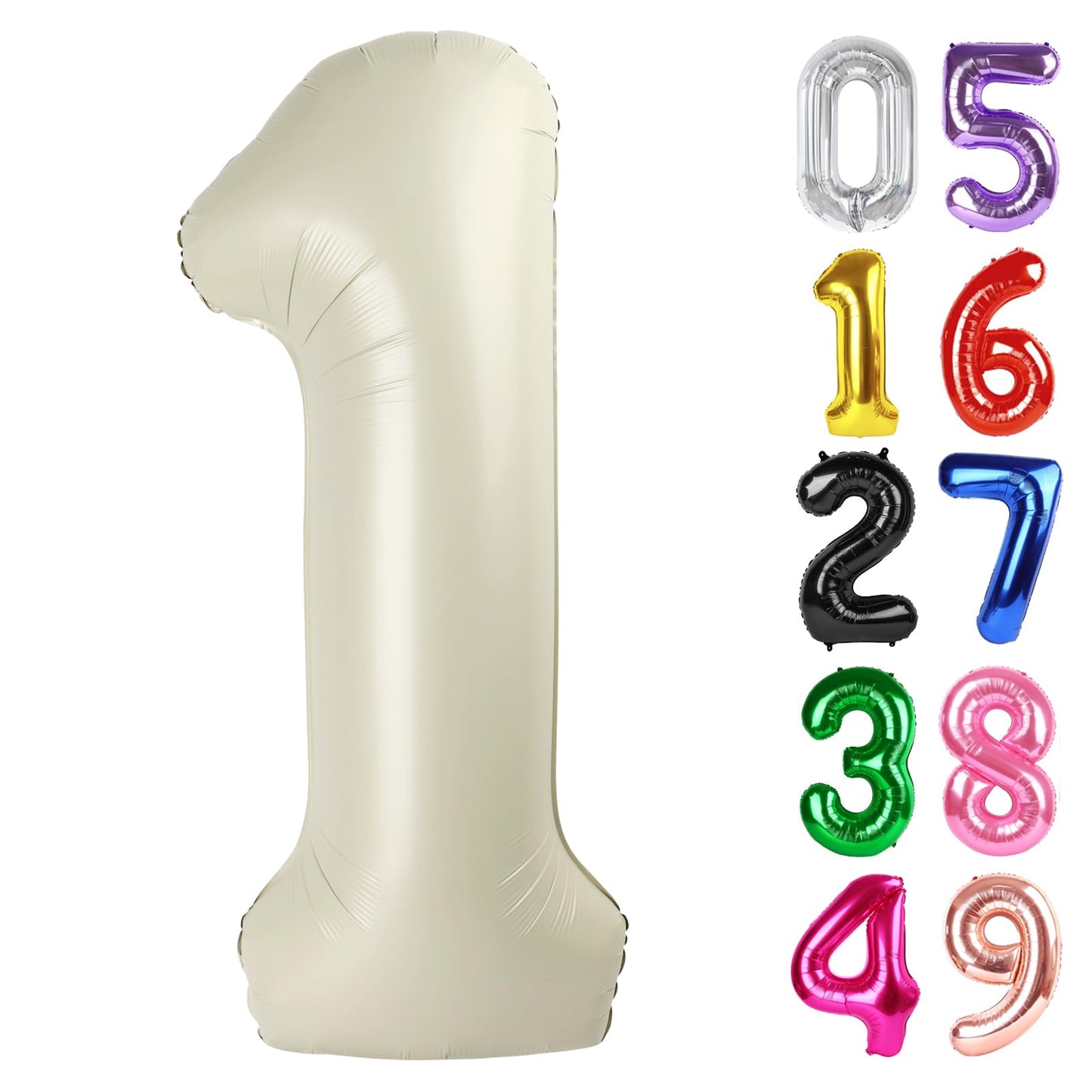 Cream Number 1 Balloon 40 Inch, 1st Birthday Balloon for Baby Boy Girl Toddler First Birthday Decorations, Shiny Cream Party Supplies
