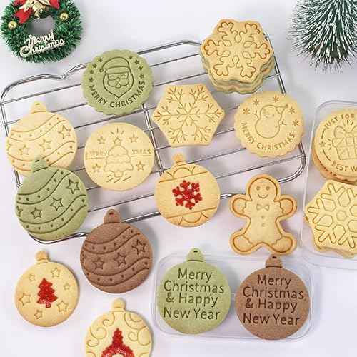 8 Piece Christmas Cookie Cutters Gingerbread Cookie Stamps Christmas Tree Shaped Cookie Stamps for Baking Cookies(8-Christmas K)