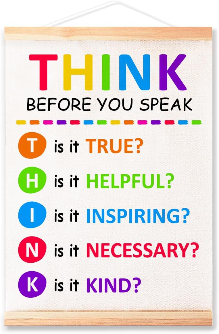Think Before You Speak Poster - Therapy Counseling Office Wall Decor | 16x12in Mental Health Art