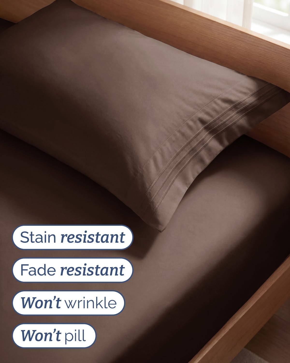 Skiennix Twin Size 3 Piece Sheet Set - Ultra-Soft Cooling Bedding with Deep Pockets - Luxury Hotel Quality - Brown