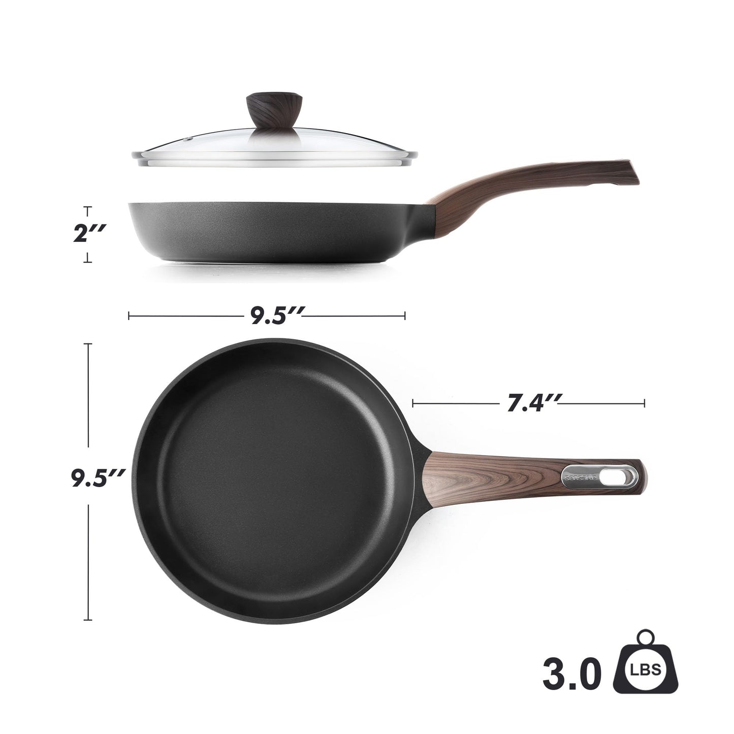 SENSARTE Nonstick Frying Pan Skillet with Lid 9.5Inch Non Stick Omelette Pans, Healthy Kitchen Cooking Chef's Pan with Cover, Free of Intentionally Added PFOA/PFOS, Induction Compatible, Black