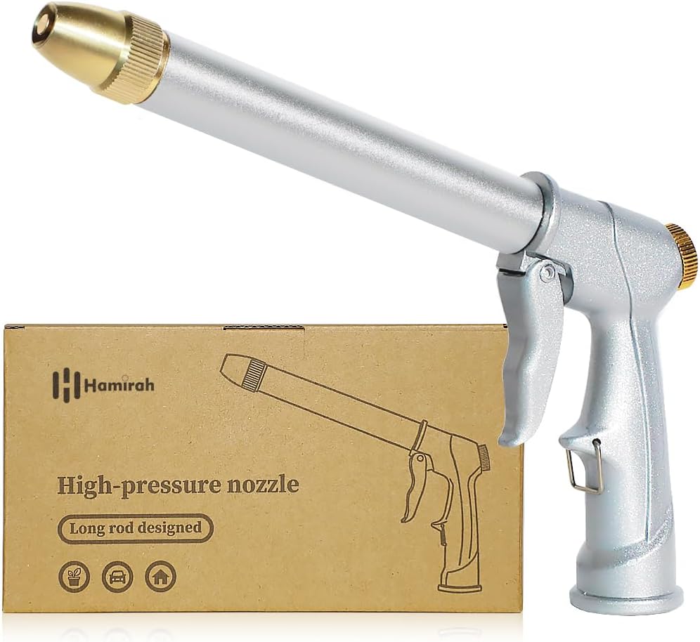 Skiennix Garden Hose Nozzle - Heavy Duty Metal Sprayer with 4 Patterns & 360° Rotation for Lawns & Plants