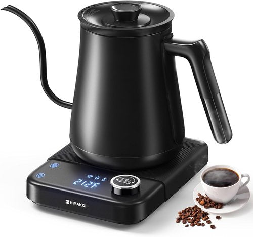 HIYAKOI Gooseneck Electric Kettle - ±1℉ Temperature Control for Perfect Pour Over Coffee & Tea | 0.8L Stainless Steel, 1200W Rapid Heating, 12H Keep Warm
