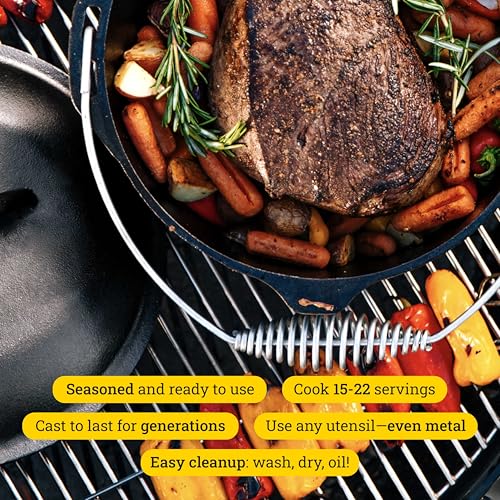 Pre-Seasoned Cast Iron Dutch Oven 9 Quart with Bail Handle - Outdoor & Kitchen Cooking