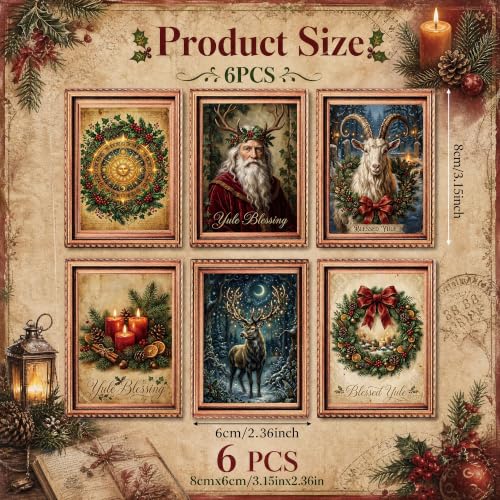 Christmas Yule Fridge Magnets Set - Vintage 3D Wooden Art Frame, 6 Pcs