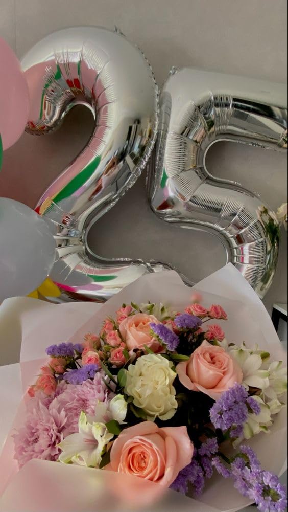 Silver Number 25 Balloon 40 inch, 25 Number Balloons, 25th Silver Birthday Decorations, 25 Year Old Women Men Silver Party Supplies