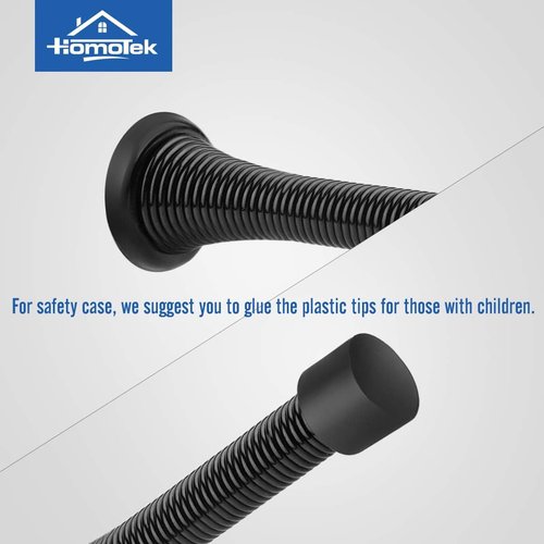 HOMOTEK Heavy Duty Black Spring Door Stops - 12 Pack with Flexible Rubber Bumper Tips | 3-1/8" Size