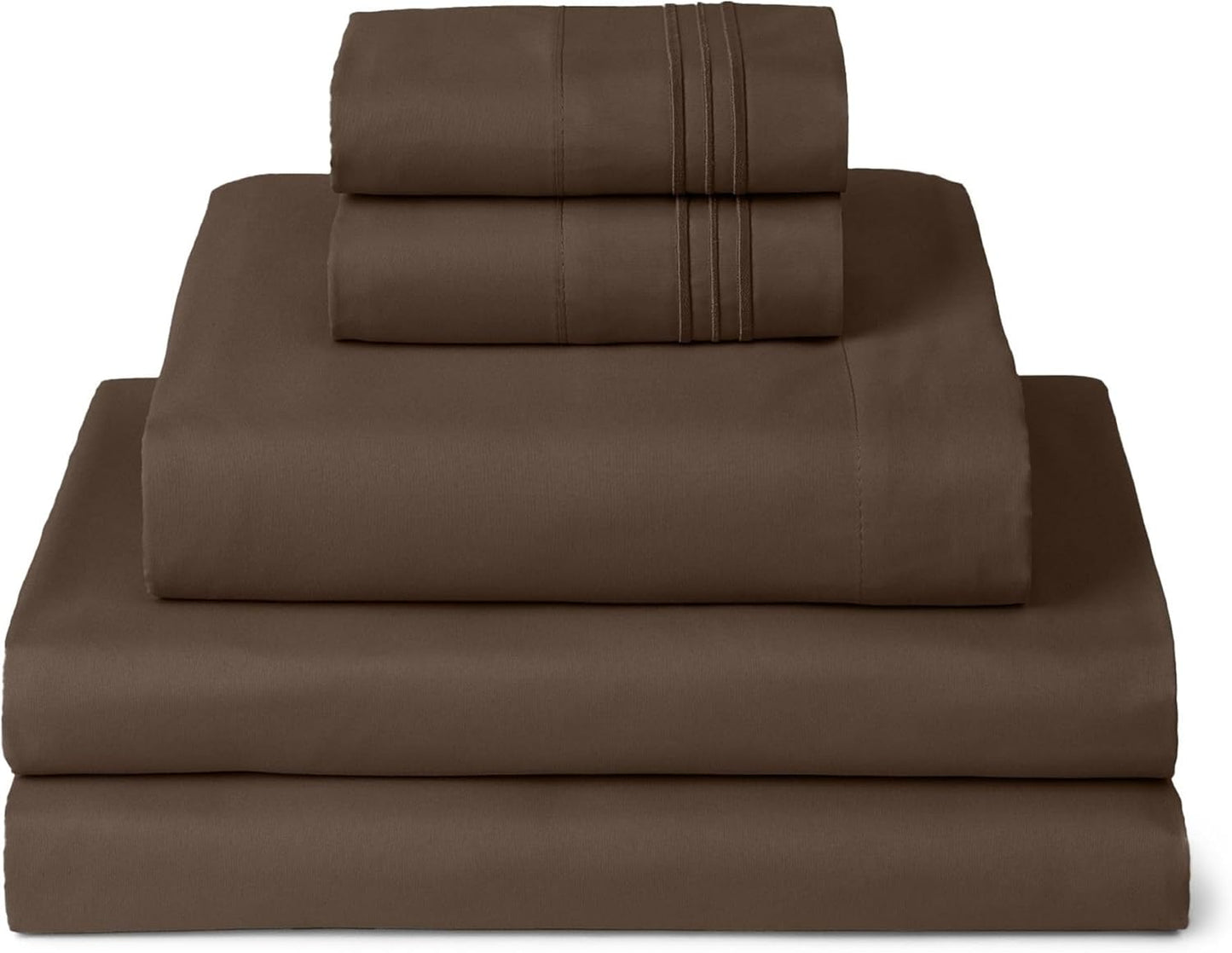 Mellanni Split King Sheets Set - 5 PC Luxury Bedding Collection - Extra Soft, Cooling, Stain Resistant | Brown