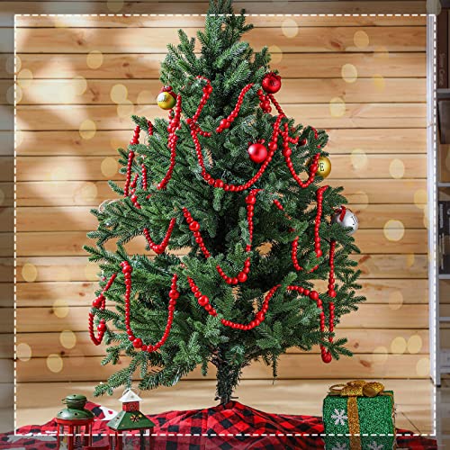 Yinder Dark Red Wood Bead Garland 4 Pcs 48 ft Christmas Tree Decor