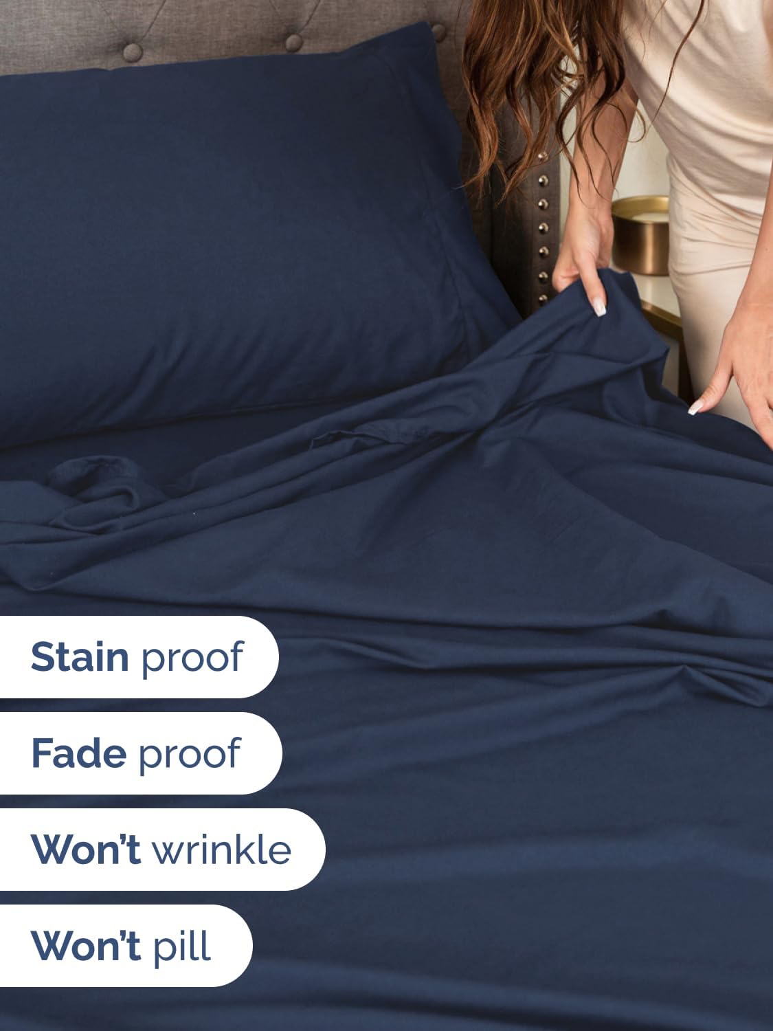 Skiennix Extra Deep King Sheet Set | 6-Piece Breathable Cooling Bedding - Soft, Wrinkle-Free Navy Blue