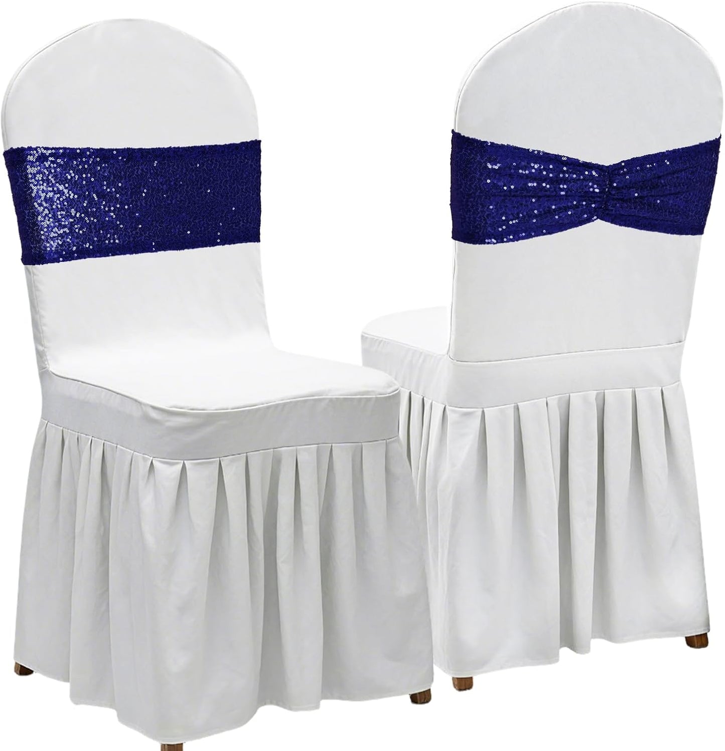 Poise3EHome Navy Blue Sequin Chair Sashes - Elegant Folding Chair Covers for Weddings | 50 PCS
