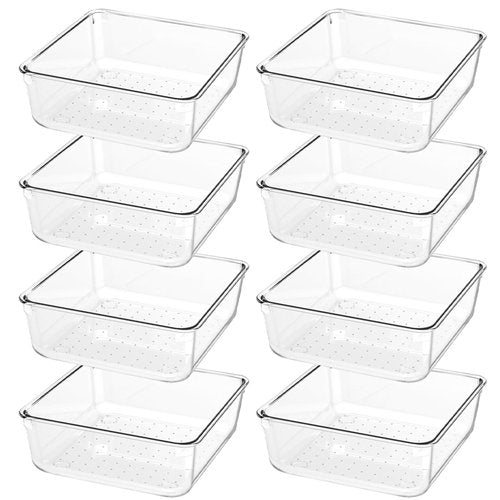 DUHARS 8 PCS Clear Plastic Drawer Organizer Tray, Acrylic Vanity Bathroom Drawer Organizers Trays, Small Desk Drawer Organizer Bins for Cosmetic, Makeup, Kitchen, Office, Drawer Divider Organization