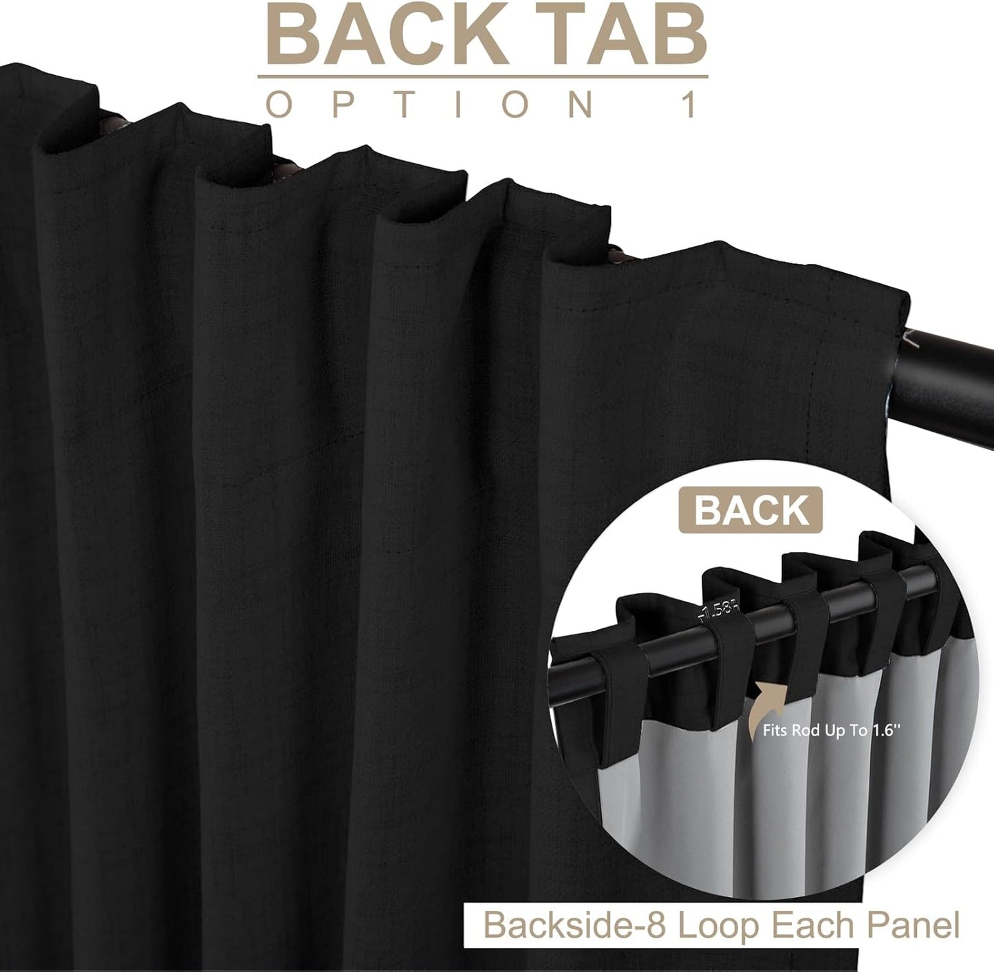 Skiennix 100% Blackout Linen Curtains - Thermal Insulated Drapes for Bedroom | 96" Long, Black, 100" W