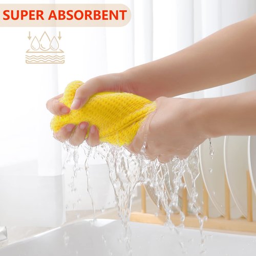 Homaxy 100% Cotton Waffle Weave Kitchen Dish Towels, Ultra Soft Absorbent Quick Drying Cleaning Towel, 13 x 28 Inches, 6-Pack, Yellow
