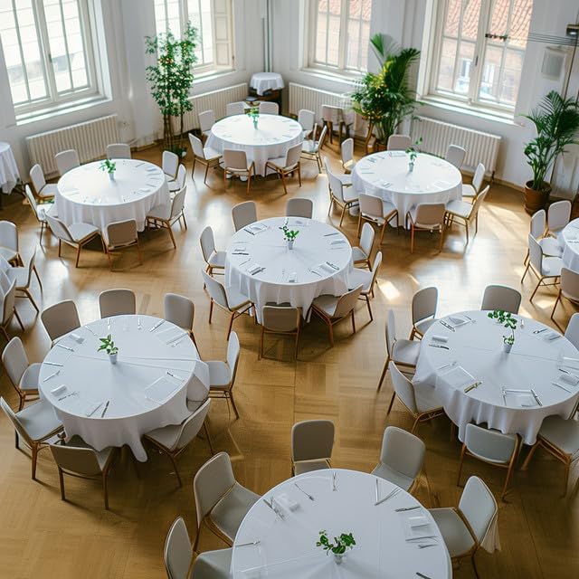 Niuara White Plastic Table Cloth - 4 Pack 84" Round Disposable Tablecloths for Round Tables, Table Cover for Holiday Parties & Gatherings