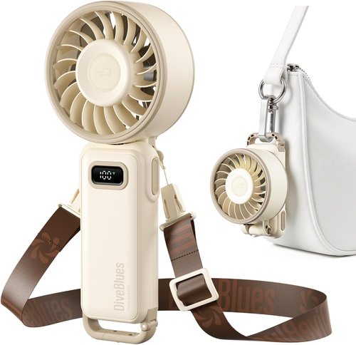 Diveblues Portable Handheld Fan - 7.4m/s Turbo Speed | 180° Foldable 4-in-1 Neck Fan with USB-C Rechargeable Design