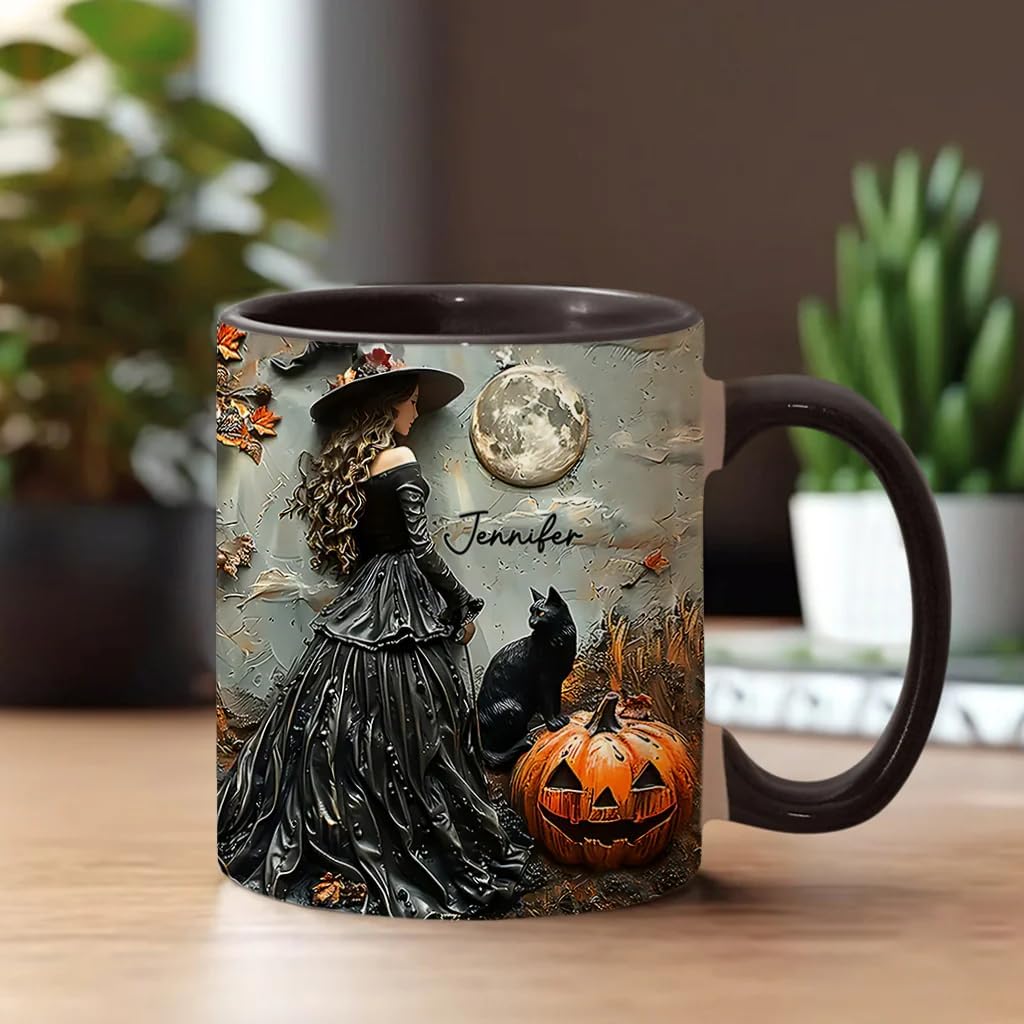 Personalized Witch Accent Mug,Custom Witch Mug Halloween Mugs Beautiful Witch Coffee Mug Personalized Witch Mug Spooky Halloween Gifts For Women Girls Family Friends (2)