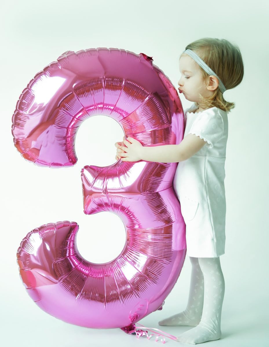 Numbers Balloon 3 - 40 Inch Large Pink Balloon for Three Year Old Birthday Decor | Party Decorations
