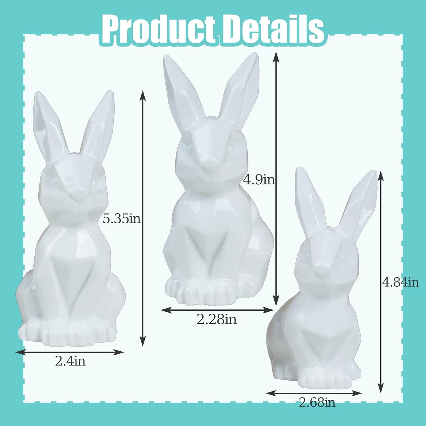 NEROSUN Easter Bunny Decorations - 3 Pack Ceramic White Rabbit Statues | Lighted Table Centerpiece for Spring Decor