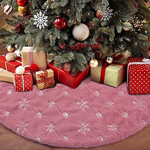 Yuboo Pink Silver Tree Skirt 48 Inch Faux Fur Christmas Decor