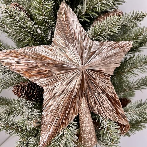 Rose Gold 10-Inch Elegant Christmas Tree Topper - 5-Point Star, 3D Tinsel Design